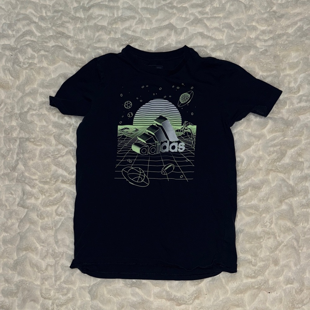 Adidas Kids Black and Green Space Graphic Tee